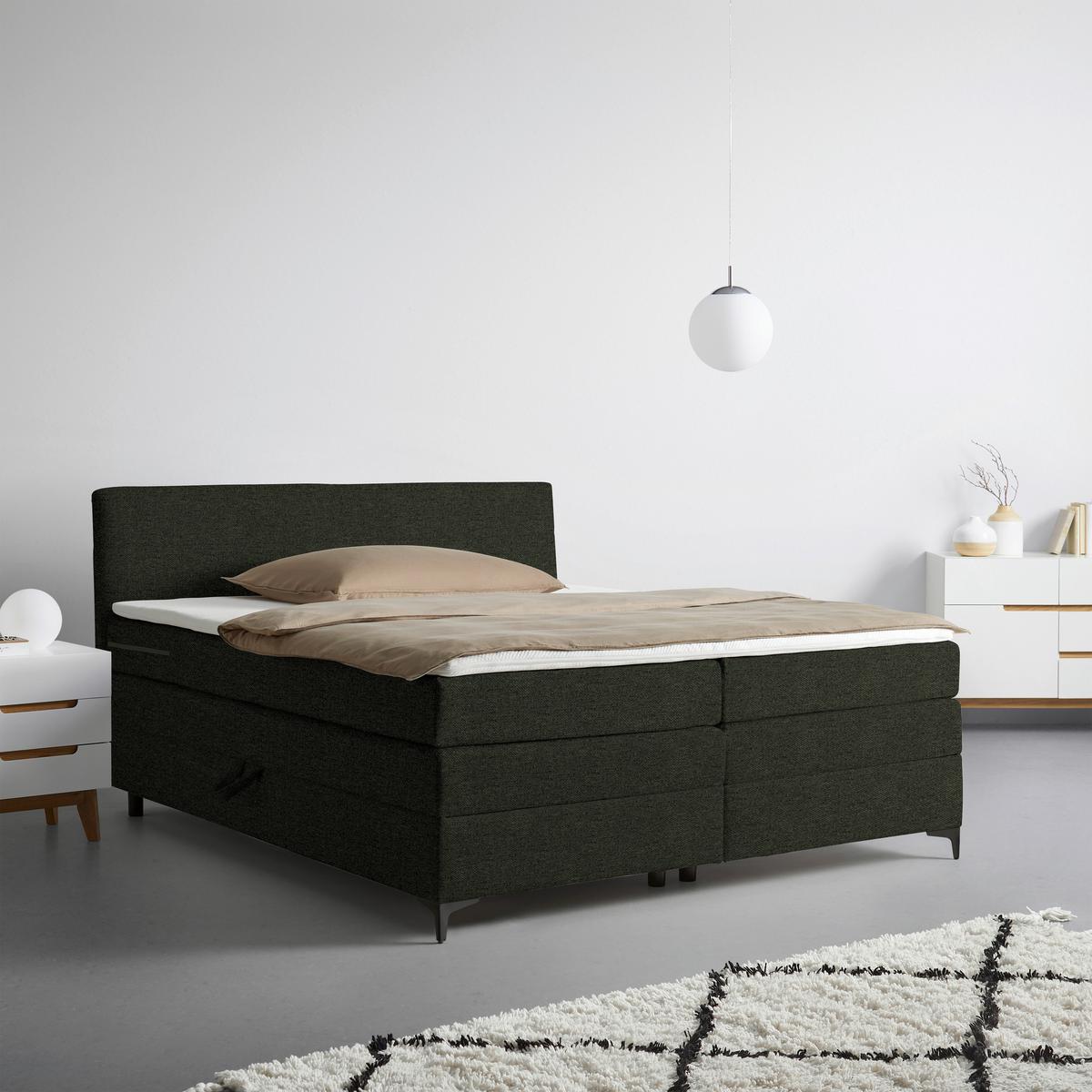 Boxspringbett Bari Grün/Schwarz ca. 200x200cm - Schwarz/Grün, KONVENTIONELL, Holz/Textil (200/200cm) - Based