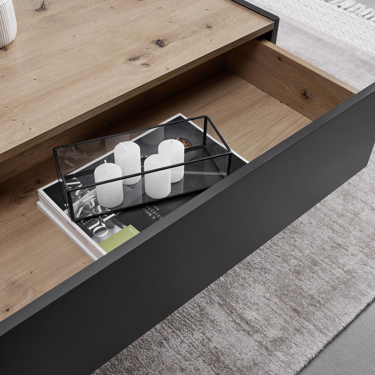 Couchtisch Fosco Grau/Eichefarben MDF - Eichefarben/Schwarz, MODERN, Metall (80/80/38cm) - Bessagi Home
