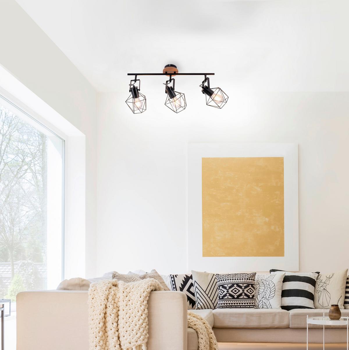 Deckenleuchte Jaro max. 60 Watt - Schwarz, Natur, Holz/Metall (83/28/31cm)