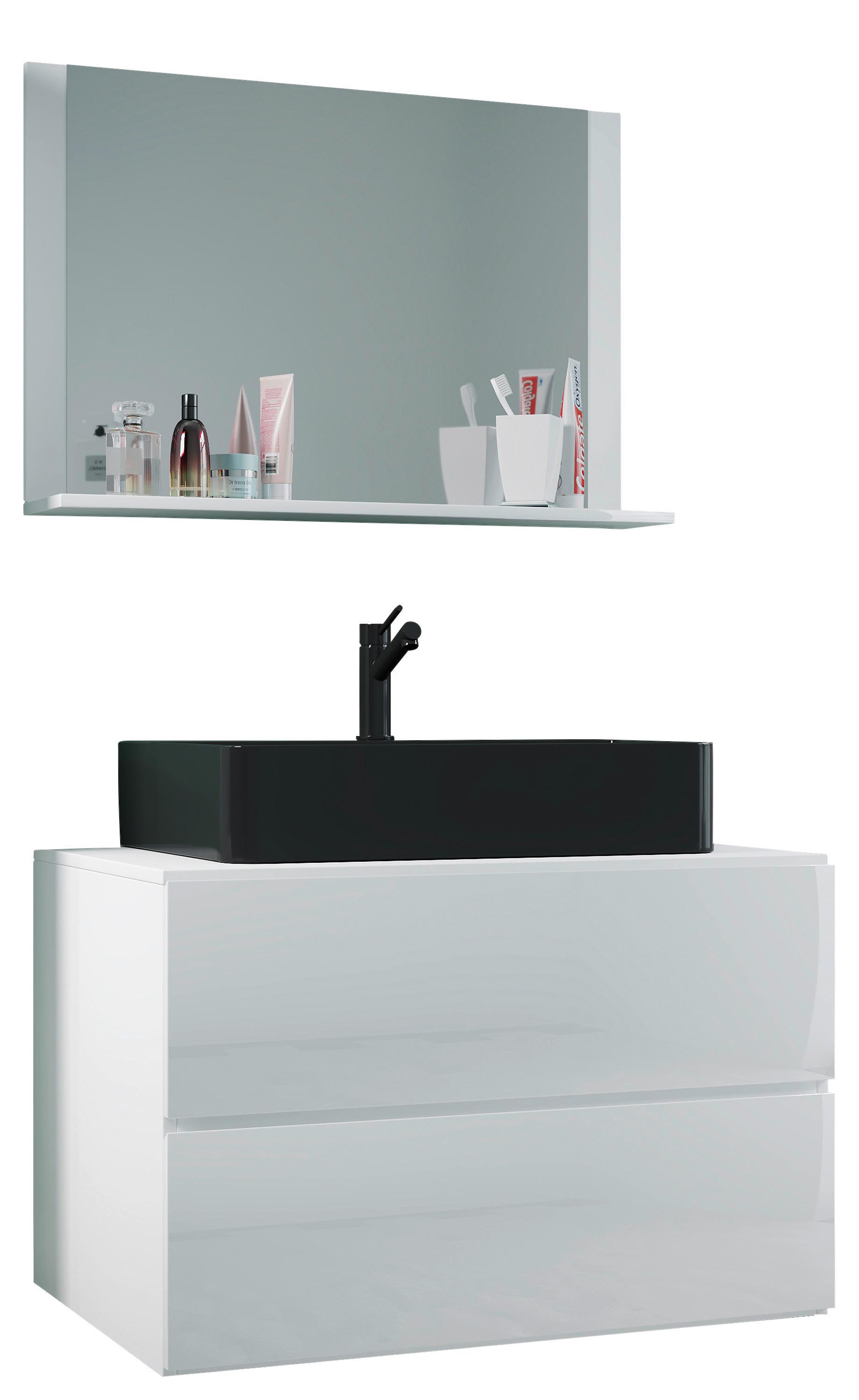 BADEZIMMER LENDAS BL M - Weiss/Schwarz, Modern, Glas/Keramik (81cm) - MID.YOU