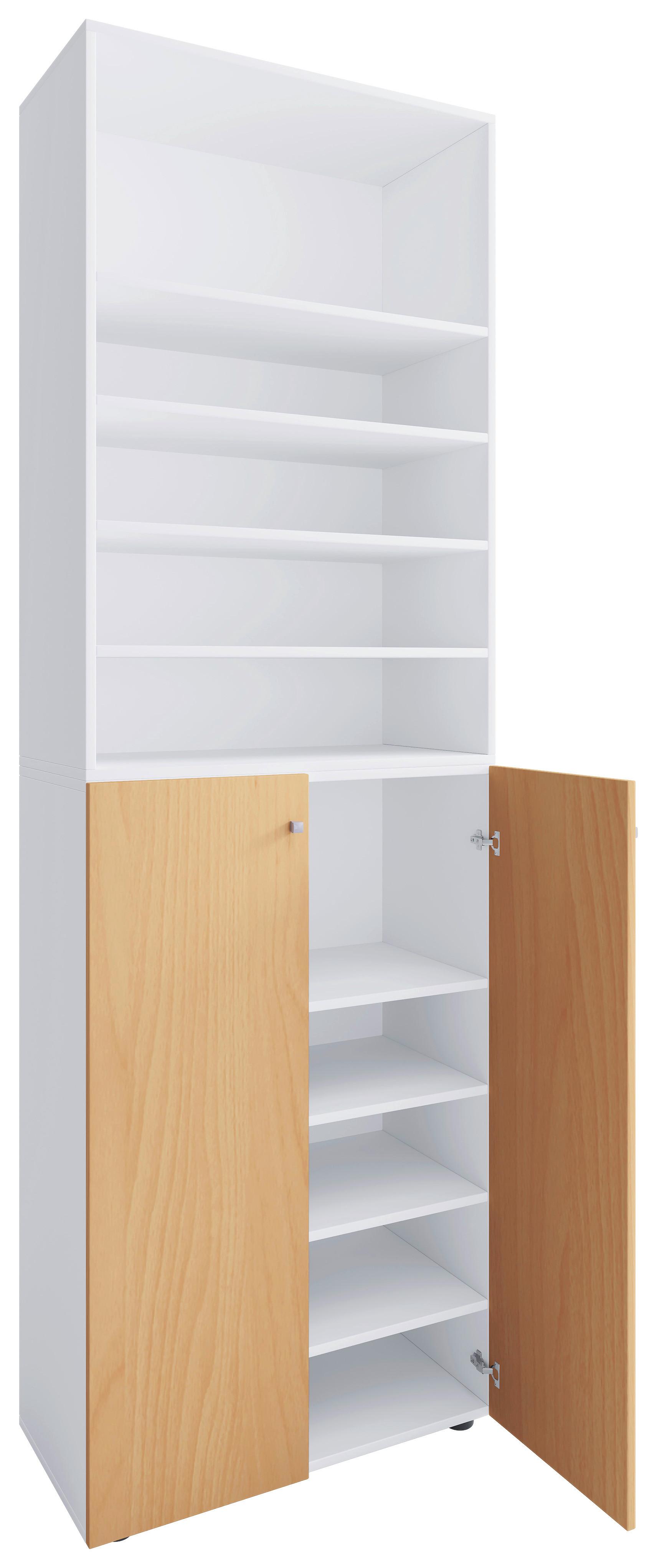 Schuhschrank LONA Weiß/ Buchefarben ca. 70x220x40 cm - Buchefarben/Silberfarben, Design, Holzwerkstoff/Kunststoff (70/220/40cm) - MID.YOU