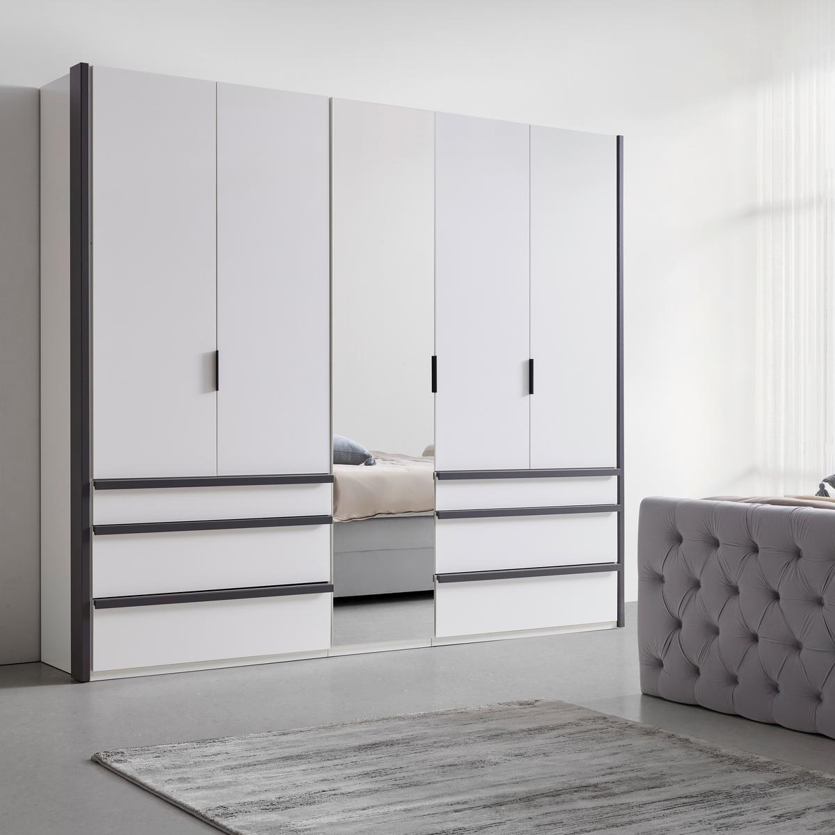 Kleiderschrank Oxford Graphitfarben/Weiß - Graphitfarben/Weiß, KONVENTIONELL, Holzwerkstoff (250/216/58cm) - Premium Living