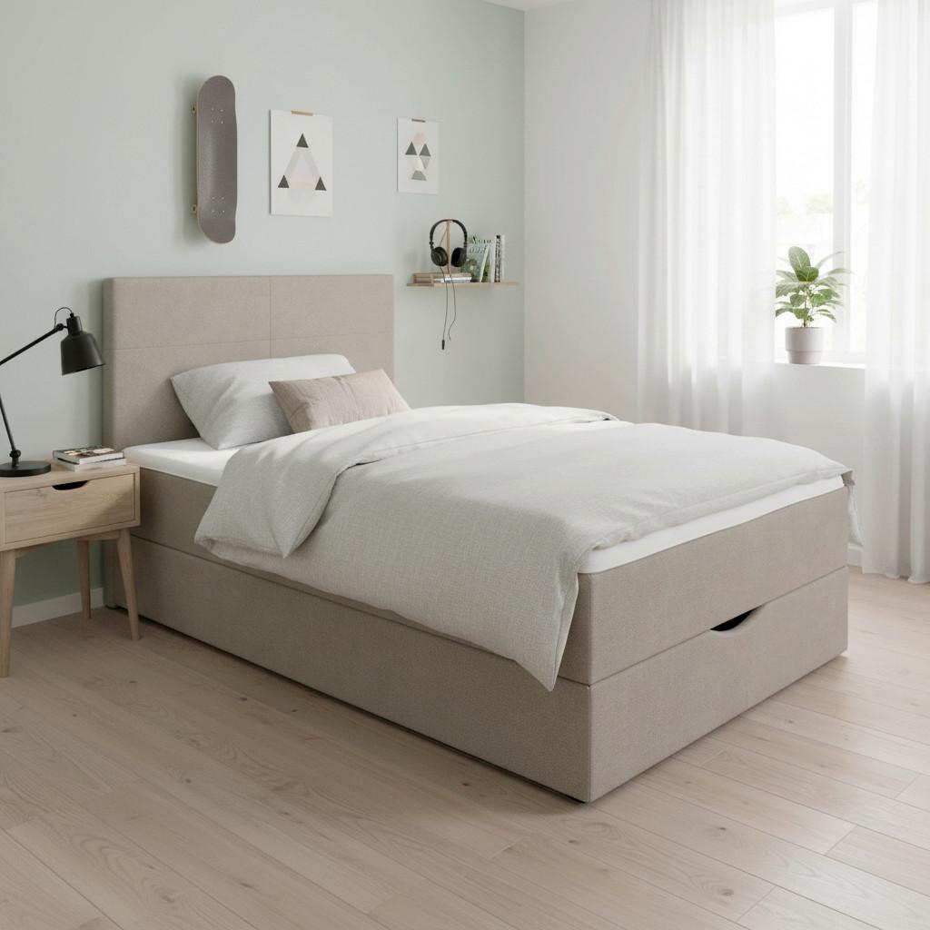 Box Ágy Ace - bézs, Modern, textil/fa (120/200cm) - Bessagi Home