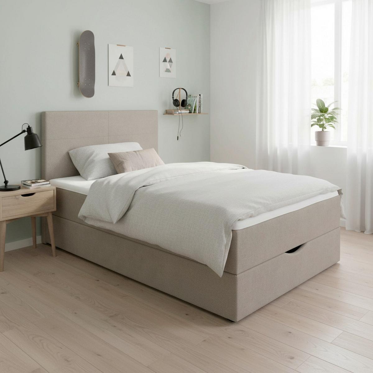 Box Ágy Ace - bézs, Modern, textil/fa (120/200cm) - Bessagi Home
