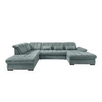 Wohnlandschaft Rigatti Blau Chenille mit Bettkasten - Blau/Schwarz, MODERN, Textil/Metall (252/387/184cm) - Livetastic