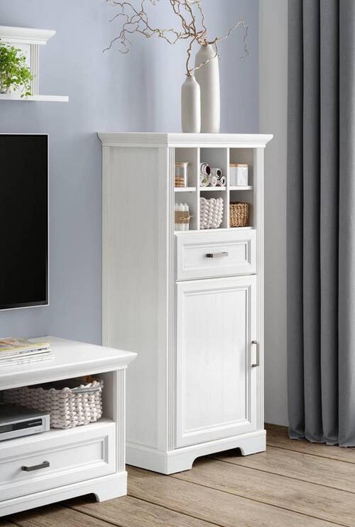 highboard in Weiss - couleur de pin, Romantik / Landhaus, métal/matériau de bois (66/136/42cm) - Zandiara