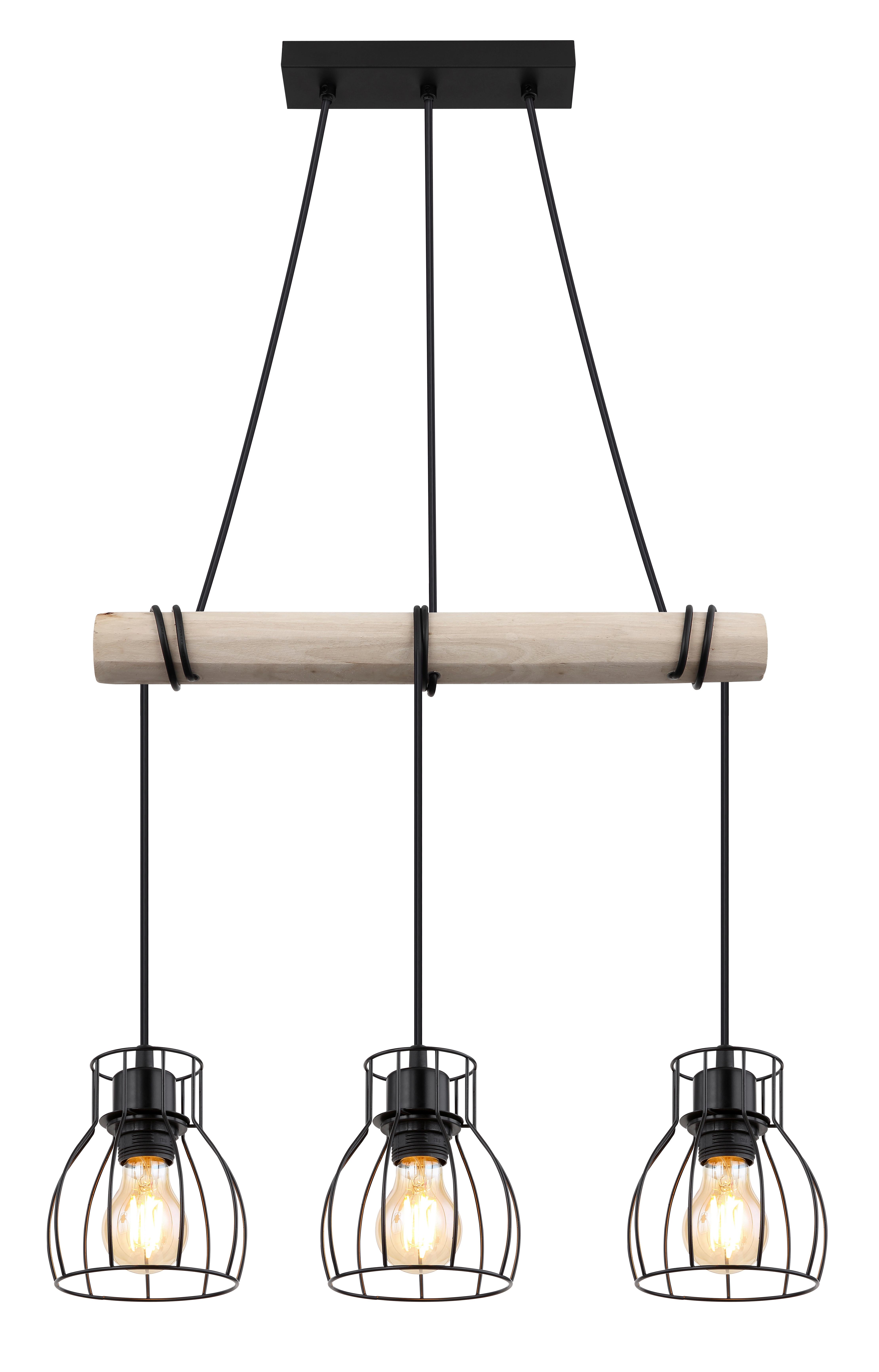 Hängeleuchte Mina max. 40 Watt - Schwarz/Naturfarben, KONVENTIONELL, Holz/Metall (50/14/140cm) - Globo