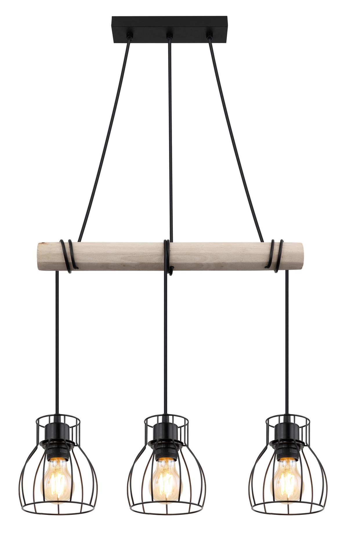 Hängeleuchte Mina max. 40 Watt - Schwarz/Naturfarben, KONVENTIONELL, Holz/Metall (50/14/140cm) - Globo