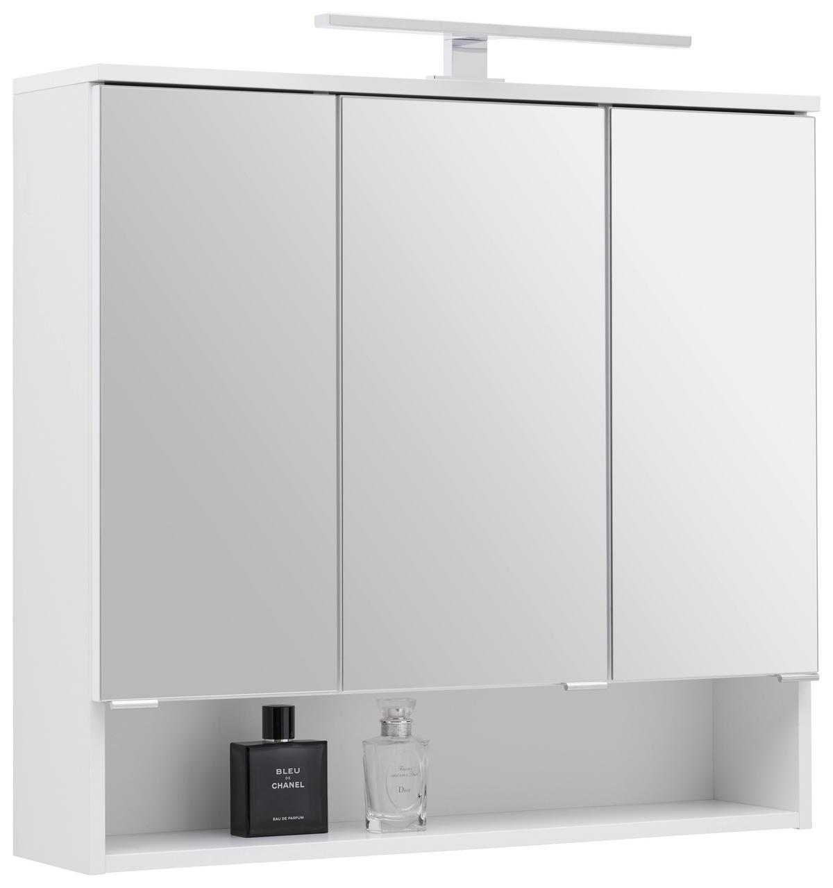 Dulap cu oglindă Fresh - alb, Konventionell, sticlă/material pe bază de lemn (80/75/20cm) - Ondega