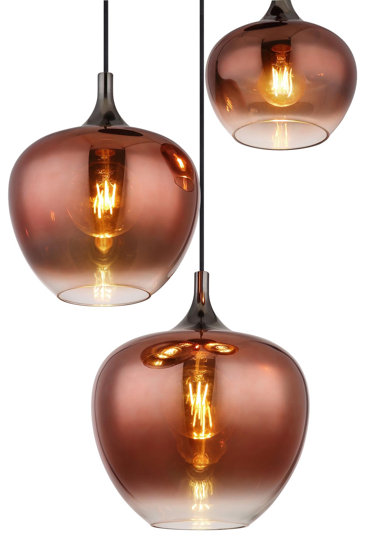 Függőlámpa 15548hg - fekete/rézvörös, Design, Üveg/fém (24/120cm) - Globo