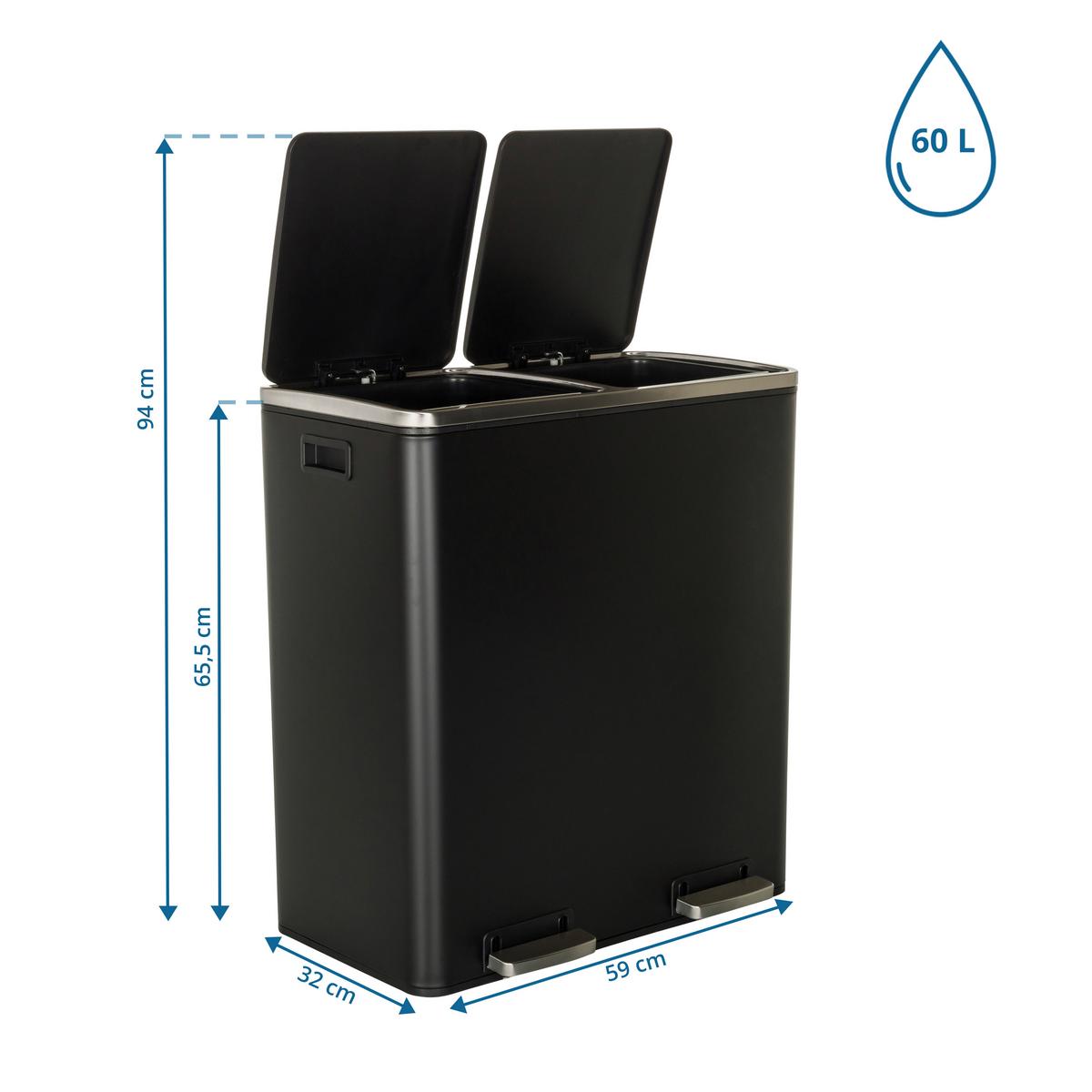 Abfallsammler Clean Schwarz ca. 59x65,5x32cm - Schwarz, MODERN (59,0/65,5/32cm) - MID.YOU