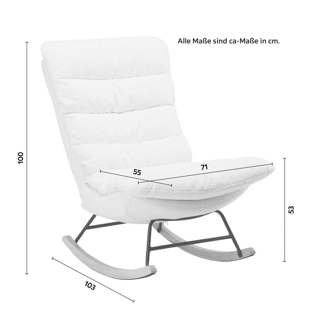 Schaukelsessel Devin Weiß Webstoff - Weiß/Naturfarben, MODERN, Holz/Textil (71/100/103cm) - Bessagi Home