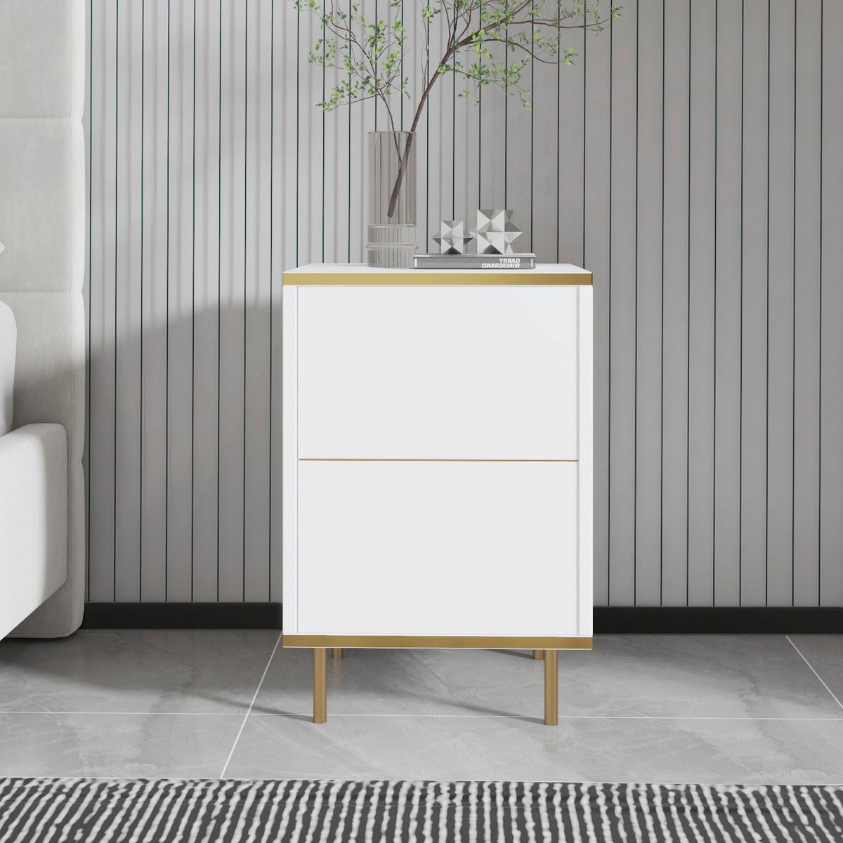 NACHTTISCH IMAJ NACHTTISCH - Weiss/Goldfarben, Design, Holzwerkstoff/Metall (40/60/35cm) - Livetastic