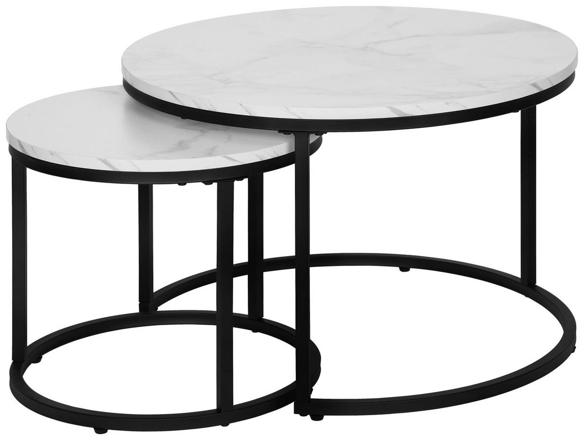 Set masuțe cafea 2/1 CASPER - alb/negru, Modern, metal/material pe bază de lemn (60-40/40-35/60-40cm) - Modern Living