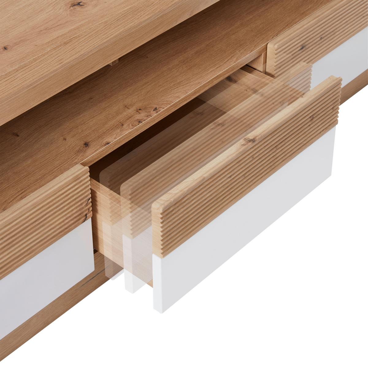 Tv-element Kashmir New, Barva Hrasta, Bela - črna/barve hrasta, Moderno, leseni material (185/50/49cm) - Zandiara