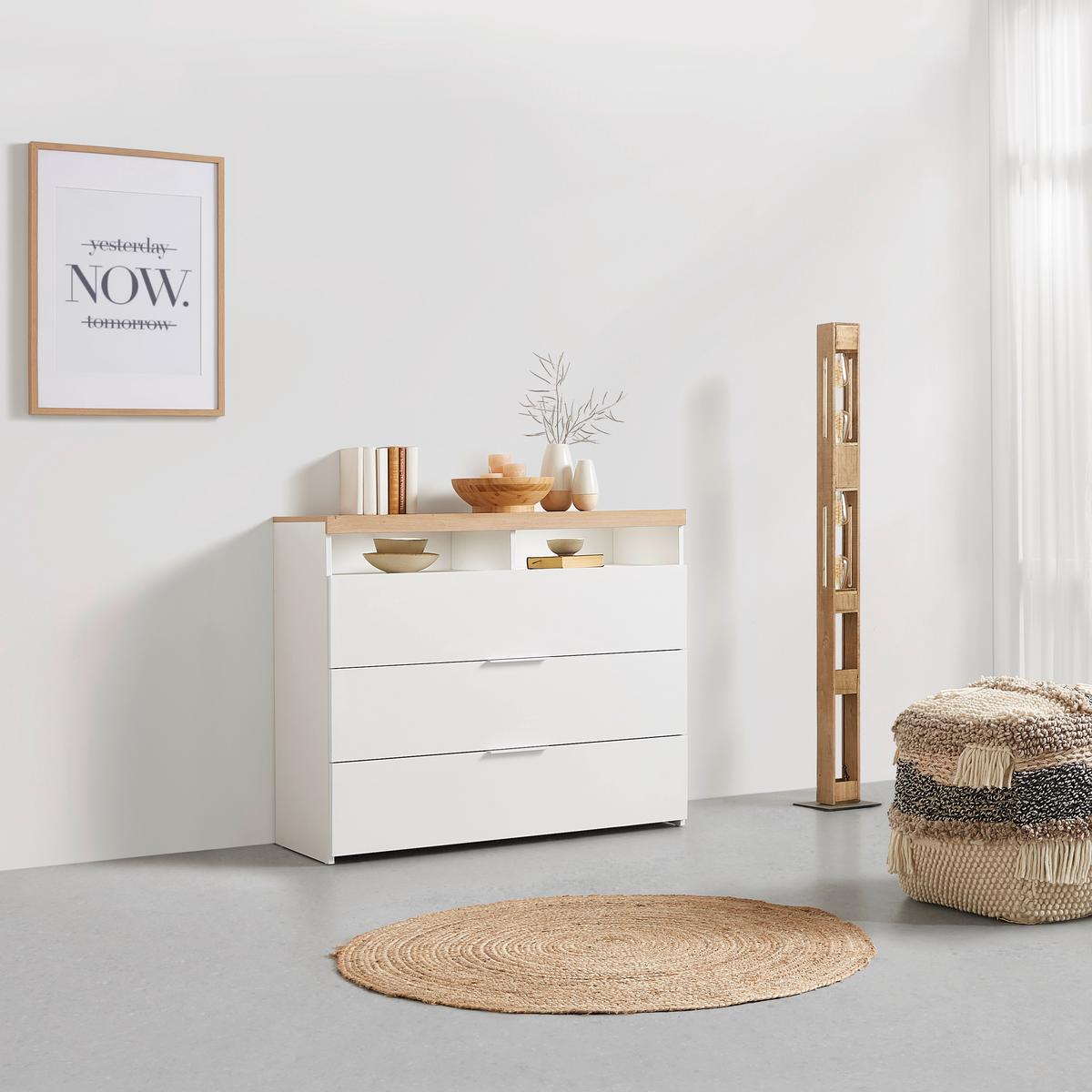 Kommode In Weiss/eiche - Weiss Hochglanz/Weiss, Konventionell, Holzwerkstoff/Metall (110/94/45cm) - Premium Living