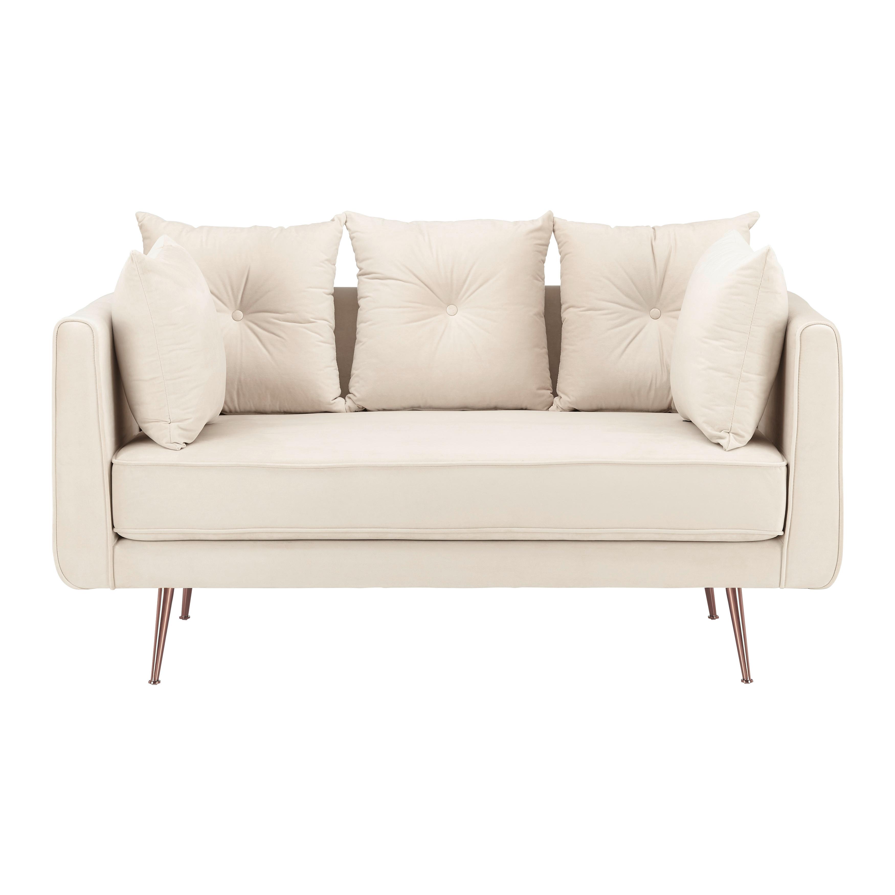 Sofa LUIS beige Samt - Beige/Roségold, Modern, Holz/Textil (155/87/87cm) - Bessagi Home