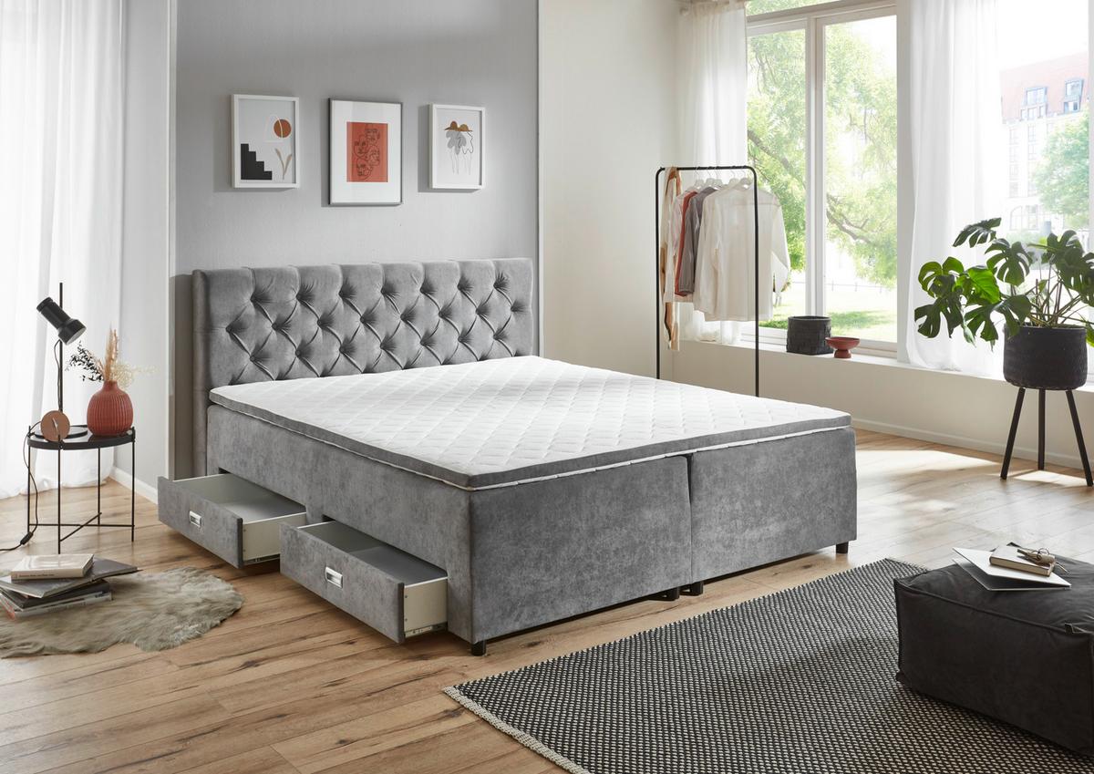 ŁÓŻKO SKRZYNIOWE LARA 160 - szary, Modern, tworzywo sztuczne/tkanina (160/200cm) - MID.YOU