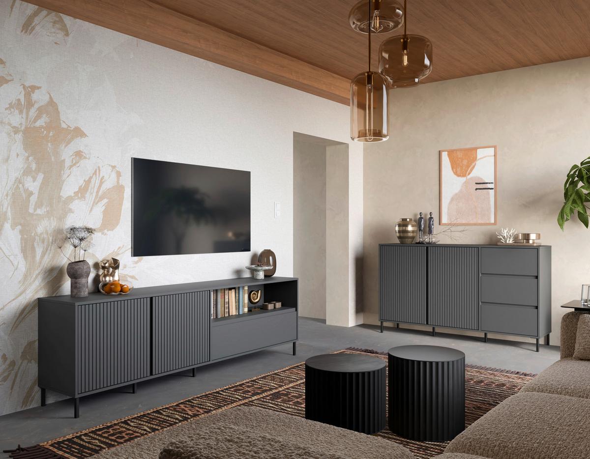 Tv-element Avenale, Antracit - črna/antracit, Trend, kovina/leseni material (207,8/65,4/40cm)