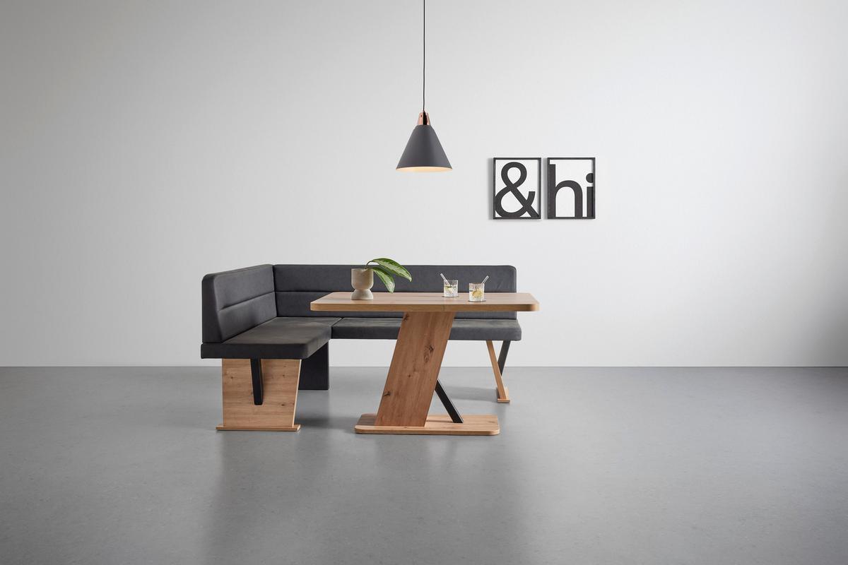Eckbank Solar in Schwarz Lederlook - Schwarz/Eiche Artisan, Basics, Holz/Textil (141/85/181cm) - Based