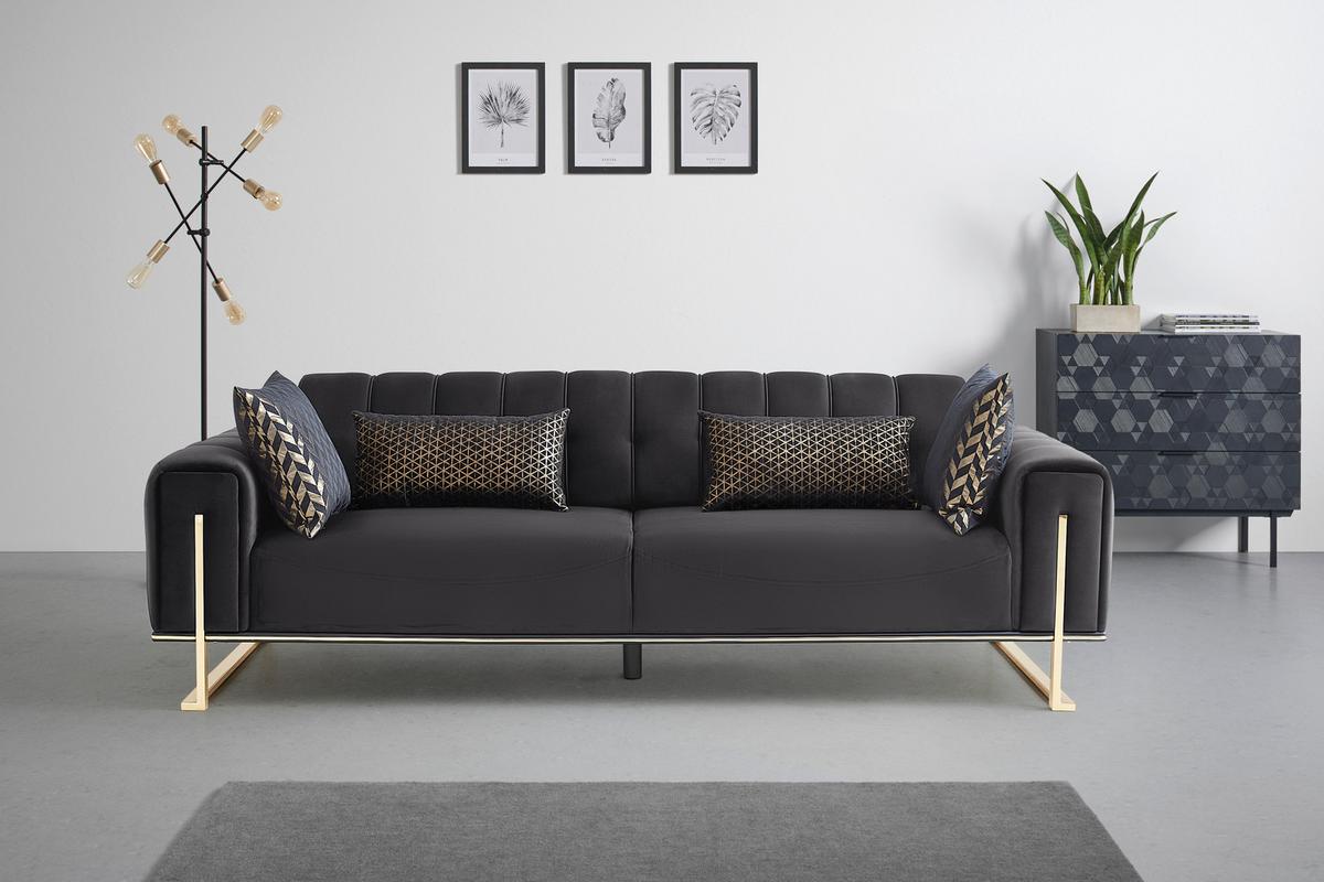 3-Sitzer-Sofa Aile in Schwarz/Goldfarben - Goldfarben/Schwarz, LIFESTYLE, Textil (244/80/90cm) - Based