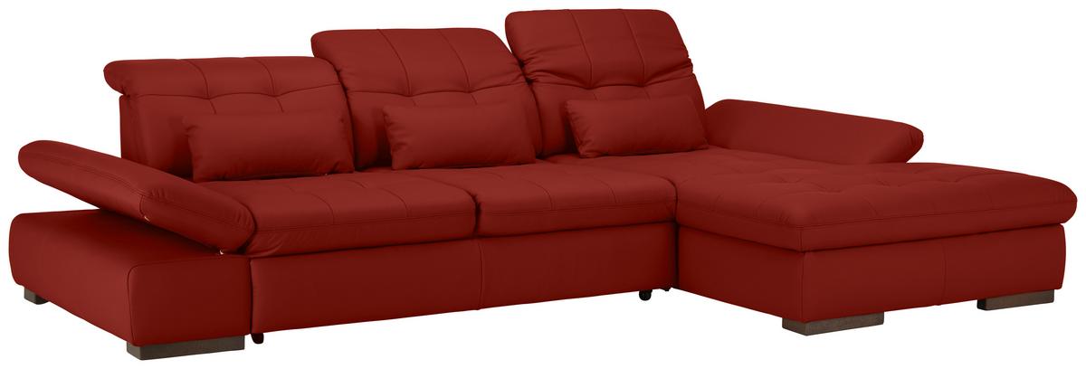 Wohnlandschaft Sanfino Leder Rot - Chromfarben/Rot, KONVENTIONELL, Leder/Metall (305/79-96/199cm) - Premium Living