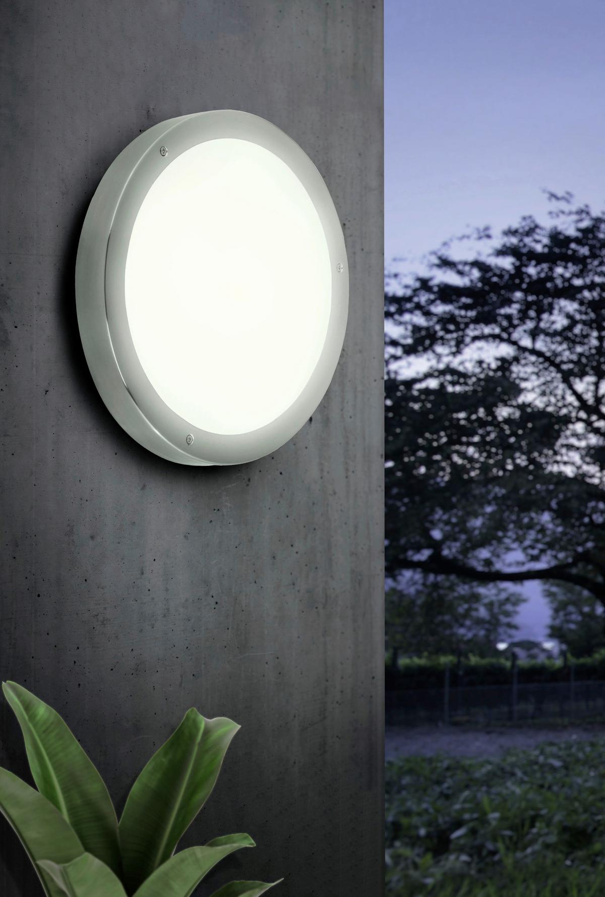 Außenwandleuchte Vento Weiß/Edelstahlfarben max. 2,5W - Edelstahlfarben/Weiß, Basics, Glas/Metall (28,5/28,5/8cm) - Eglo