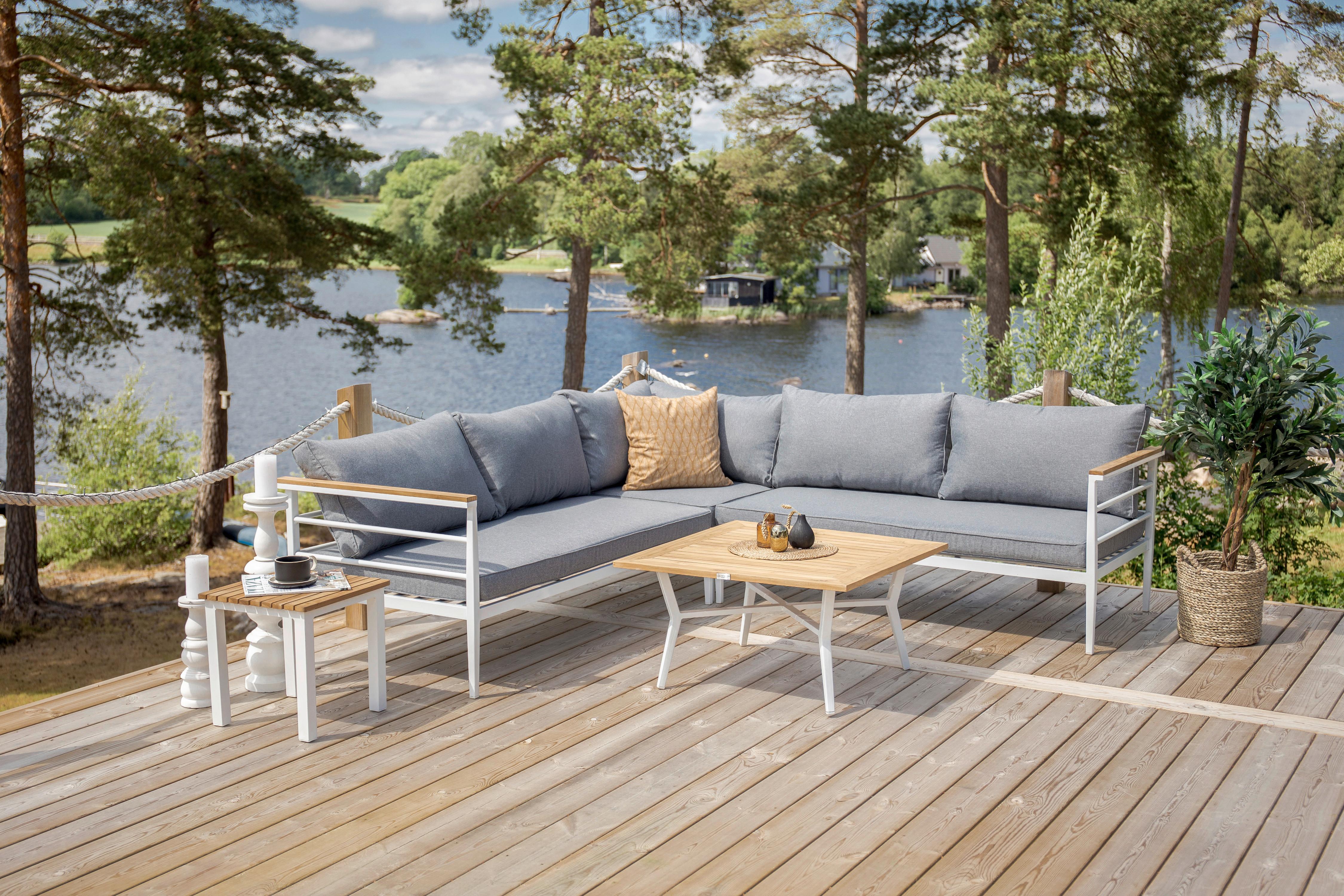 Loungegarnitur Mexico ca. 233x233 cm Alu Weiß/Teak - Weiß, KONVENTIONELL, Holz/Metall (233/233cm) - Gardenson