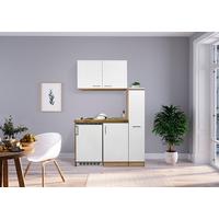 Miniküche Weiß/Eiche m. Geräten B: ca. 130cm - Edelstahlfarben/Eichefarben, MODERN, Holzwerkstoff (130cm) - Respekta