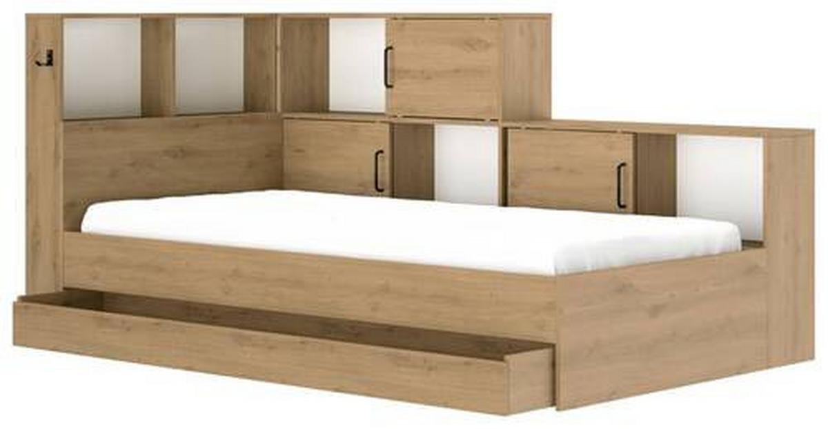 Postelja S Predalom Erwan, Barva Hrasta, 90x200cm - bela/hrast artisan, Moderno, leseni material (90/200cm) - MID.YOU