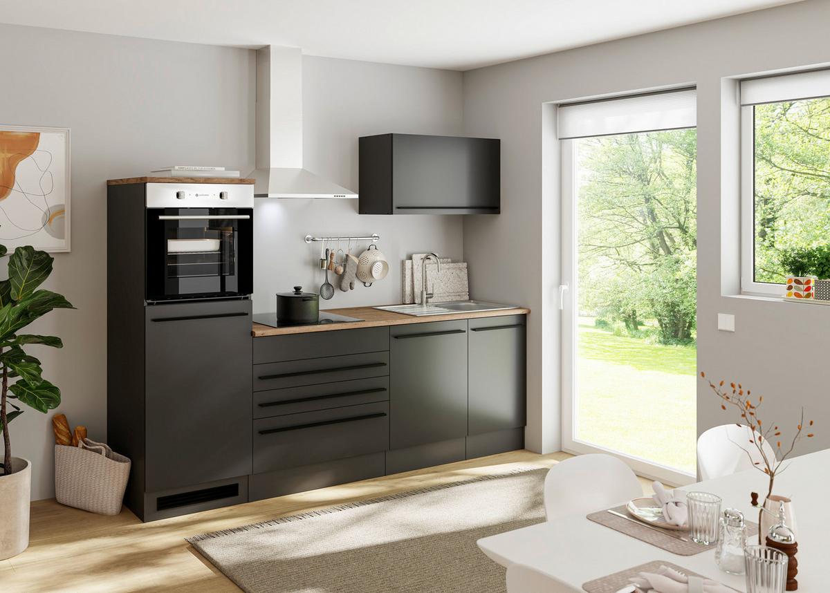 Konyhablokk Gépek Nélkül Jazz 6 - tölgyfa színű/fekete, Modern, faalapú anyag (260/200/60cm) - Modern Living