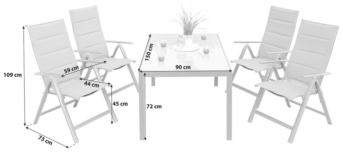 Vrtna Garnitura Taviano, 5-Delno, Aluminij, Steklo - siva/barve grafita, Romantika, kovina/steklo - Gardenson