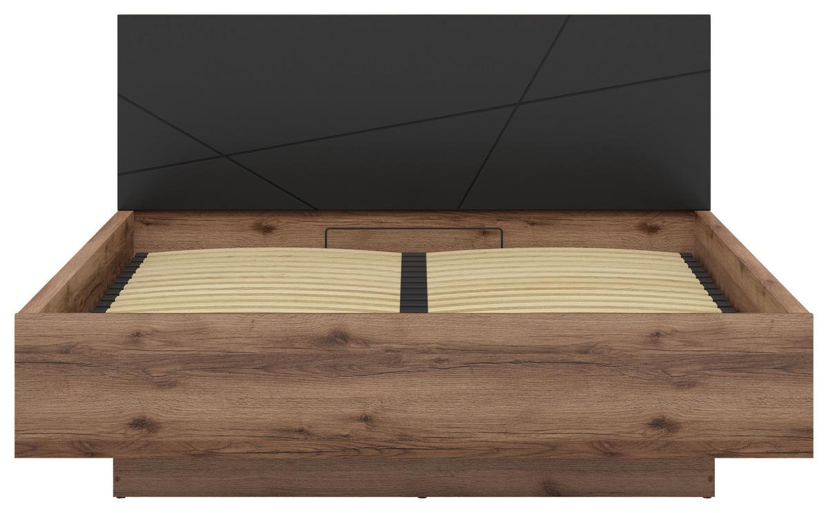Bett Forn ca. 160x200 cm Schwarz/Eiche - Eichefarben/Schwarz, MODERN, Holzwerkstoff (160/200cm) - MID.YOU