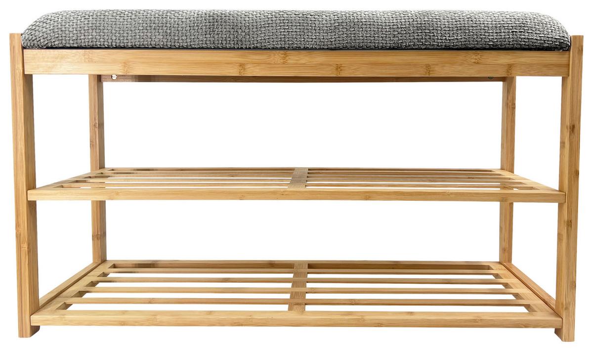 Etajeră încălțăminte SAM 2 - culoare natur/gri, Modern, materiale naturale/textil (80/45/30cm) - Modern Living