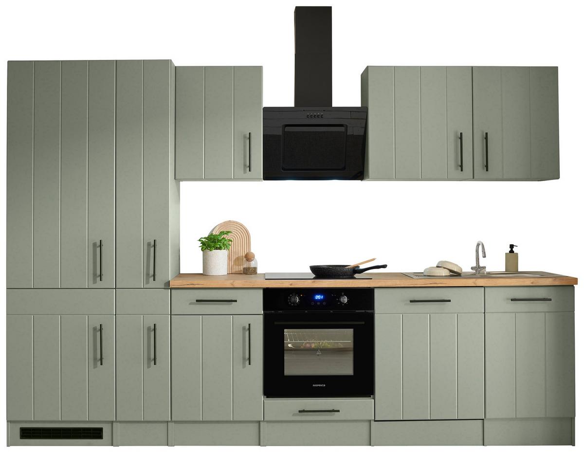 Küchenblock Anton m. Geräte Wildeiche/Schilfgrün - Schilfgrün/Wildeiche, Trend, Holzwerkstoff/Metall (310cm) - Respekta