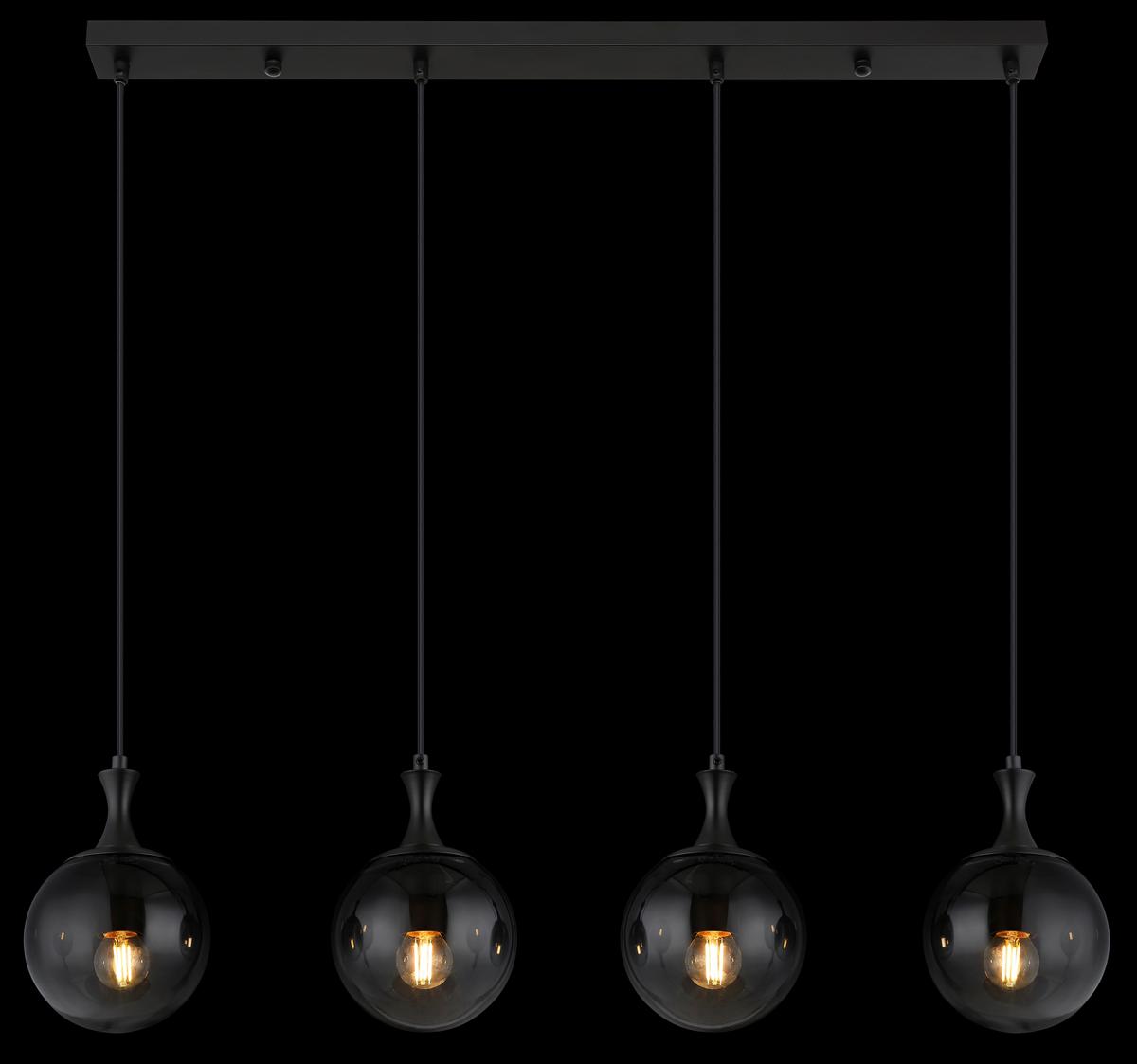 HÄNGELEUCHTE 15885-4H - Schwarz, Design, Glas/Kunststoff (90/15/130cm) - Globo