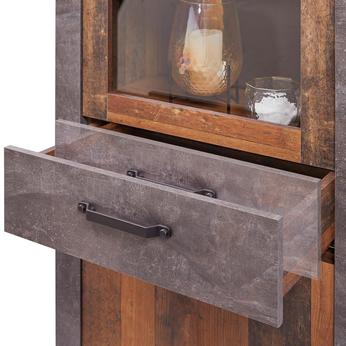 Vitrină Ontario - gri închis/culoare lemn stejar, Trend, material pe bază de lemn (105/159/41,5cm) - Modern Living