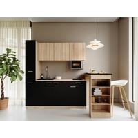 Küchenblock Ingrid m. Geräten Schwarz - Eichefarben/Schwarz, Design, Holzwerkstoff/Kunststoff (180cm) - Respekta