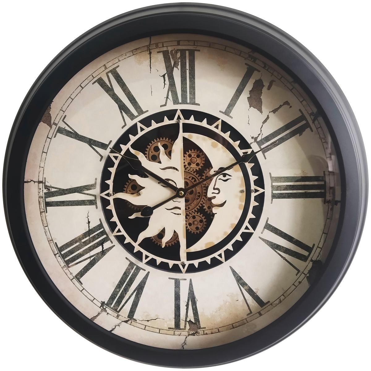 Wanduhr Sonne Mond in Schwarz/Kupferfarben - Modern, Glas/Holzwerkstoff (58/9cm) - Mömax