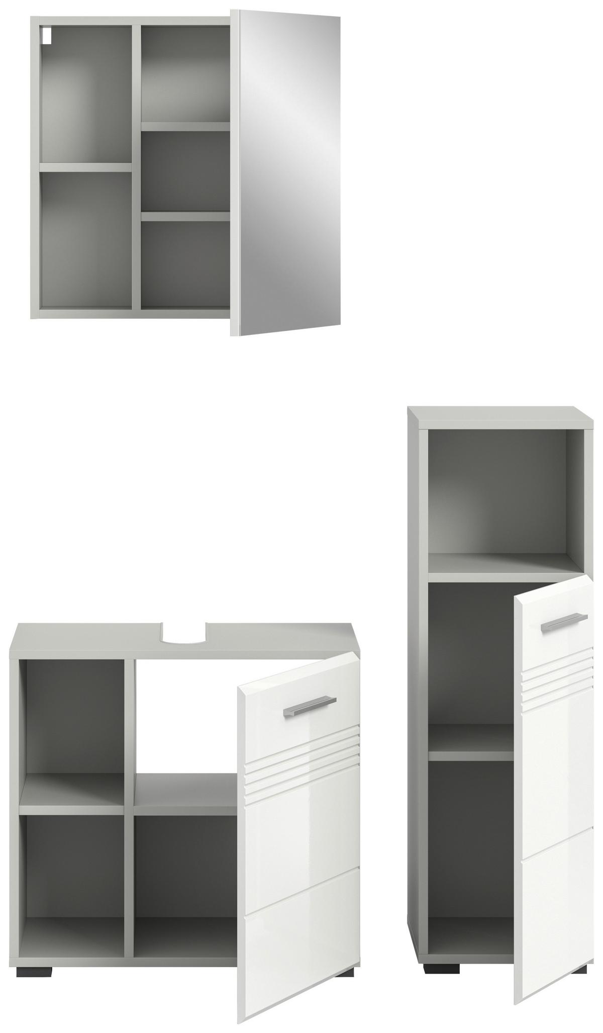 Badezimmer-Set COPA 3-teilig, Grau/Weiß Hochglanz - Chromfarben/Weiß Hochglanz, MODERN, Holzwerkstoff/Kunststoff (90cm) - MID.YOU