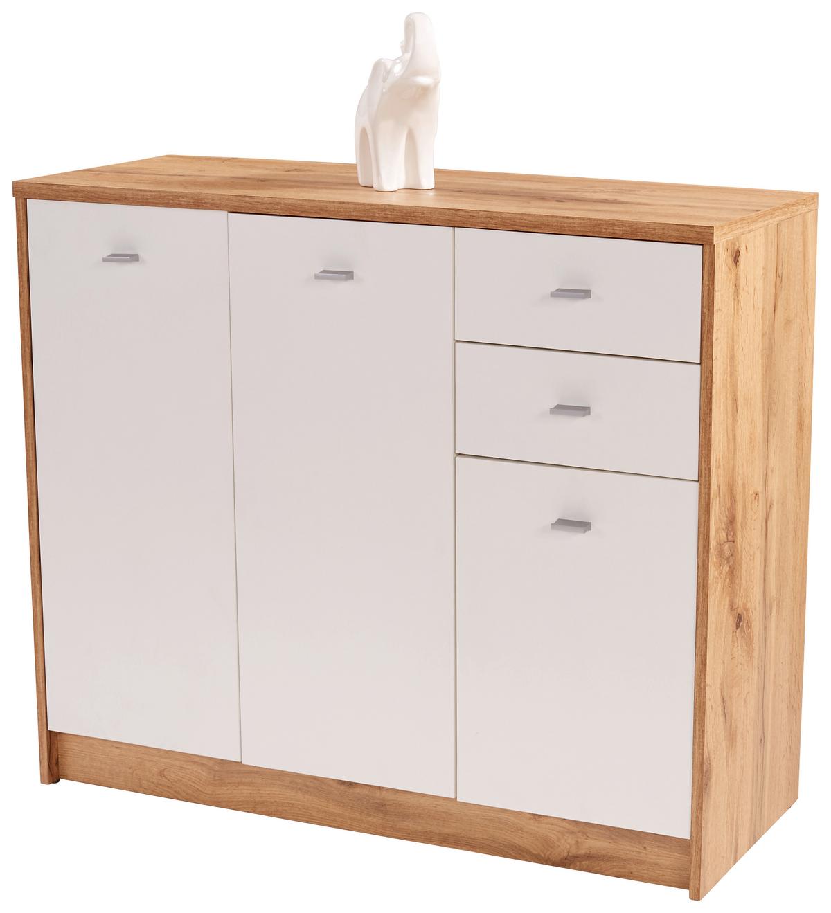 Comodă 4-You - alb/culoare lemn stejar, Modern, material pe bază de lemn (109,1/85,4/34,6cm) - Modern Living
