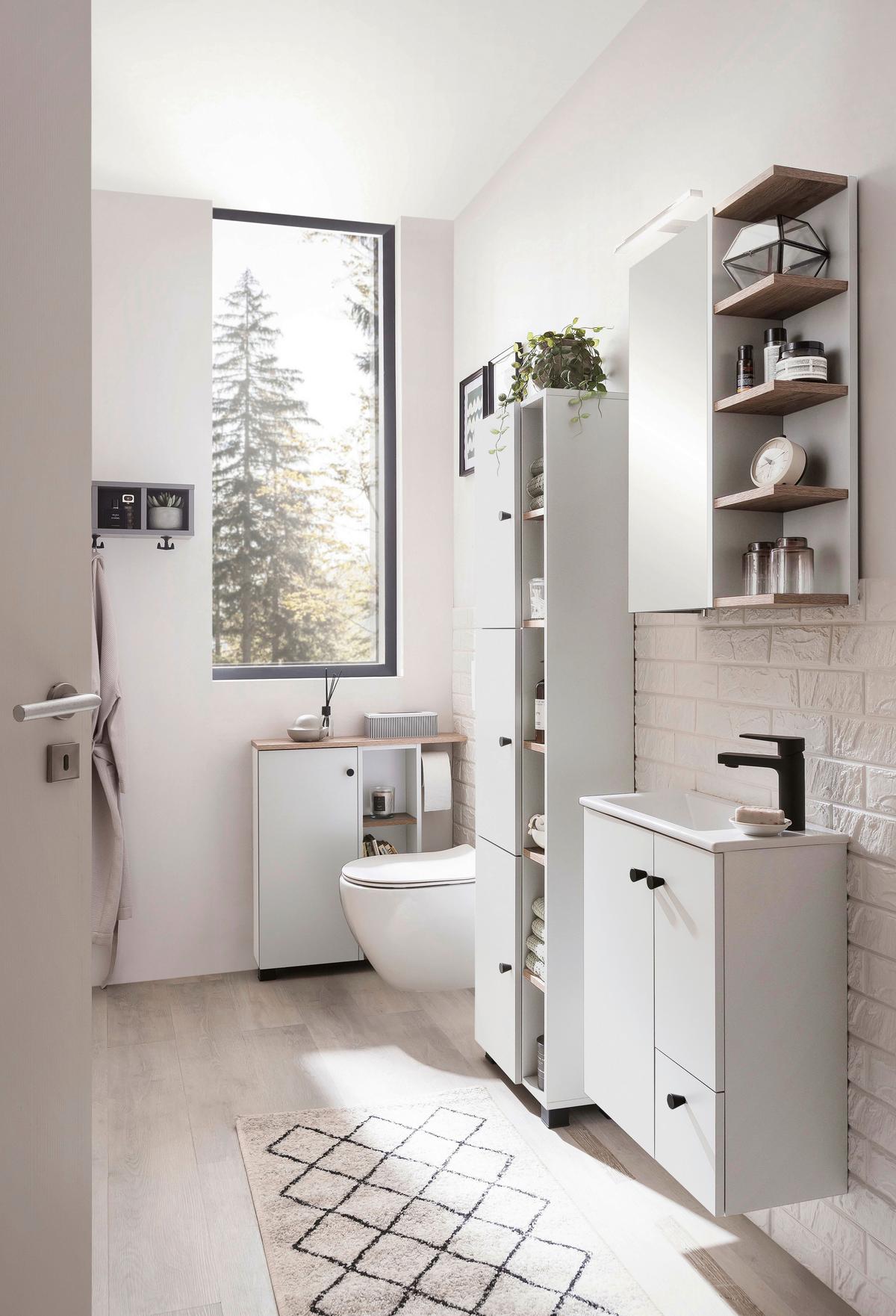 Unterschrank Balto Weiß - Wildeiche/Schwarz, MODERN, Holzwerkstoff/Kunststoff (70,7/77/17cm) - MID.YOU