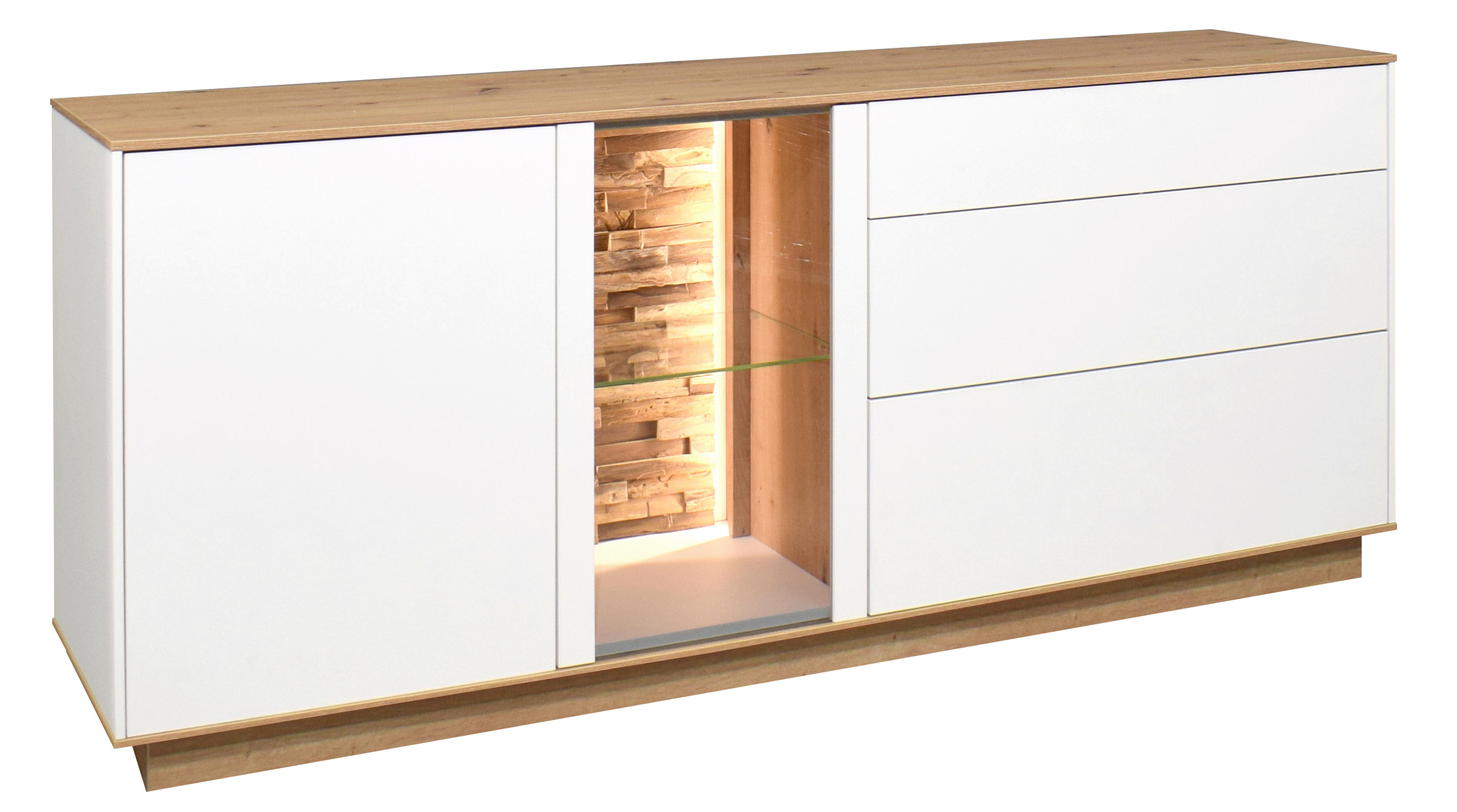 TV-Element Halvar Weiß/Eiche Artisan - Weiß/Eiche Artisan, MODERN, Glas/Holz (169/71/42cm) - Premium Living