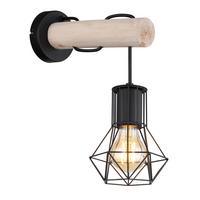 Wandleuchte Priska Naturfarben/Schwarz max.40Watt - Schwarz/Naturfarben, Natur, Holz/Metall (13,3/27/32cm) - Globo