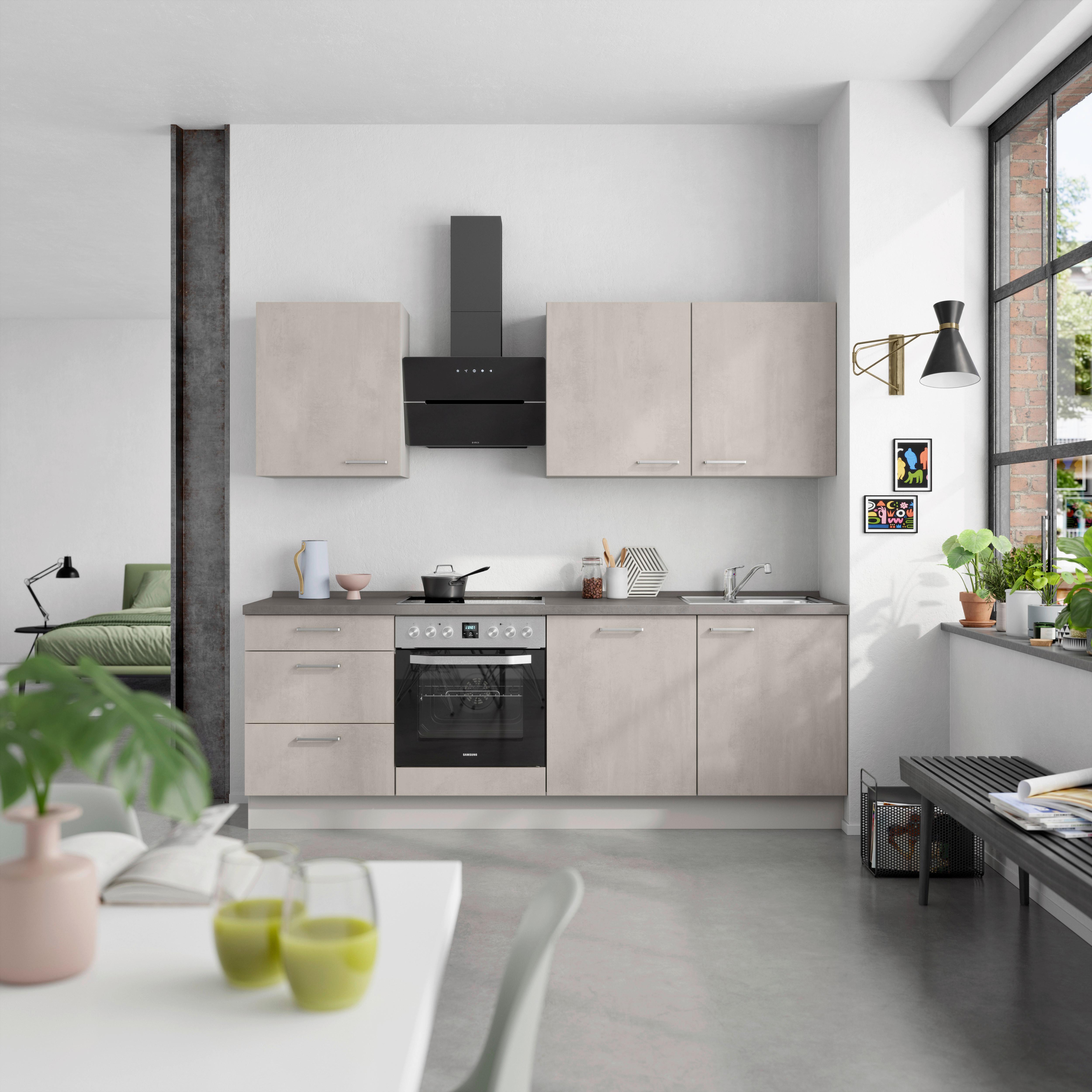 Küchenblock Riva High m. Geräten Grau - Schieferfarben/Edelstahlfarben, MODERN, Holzwerkstoff/Metall (240cm) - Nobilia