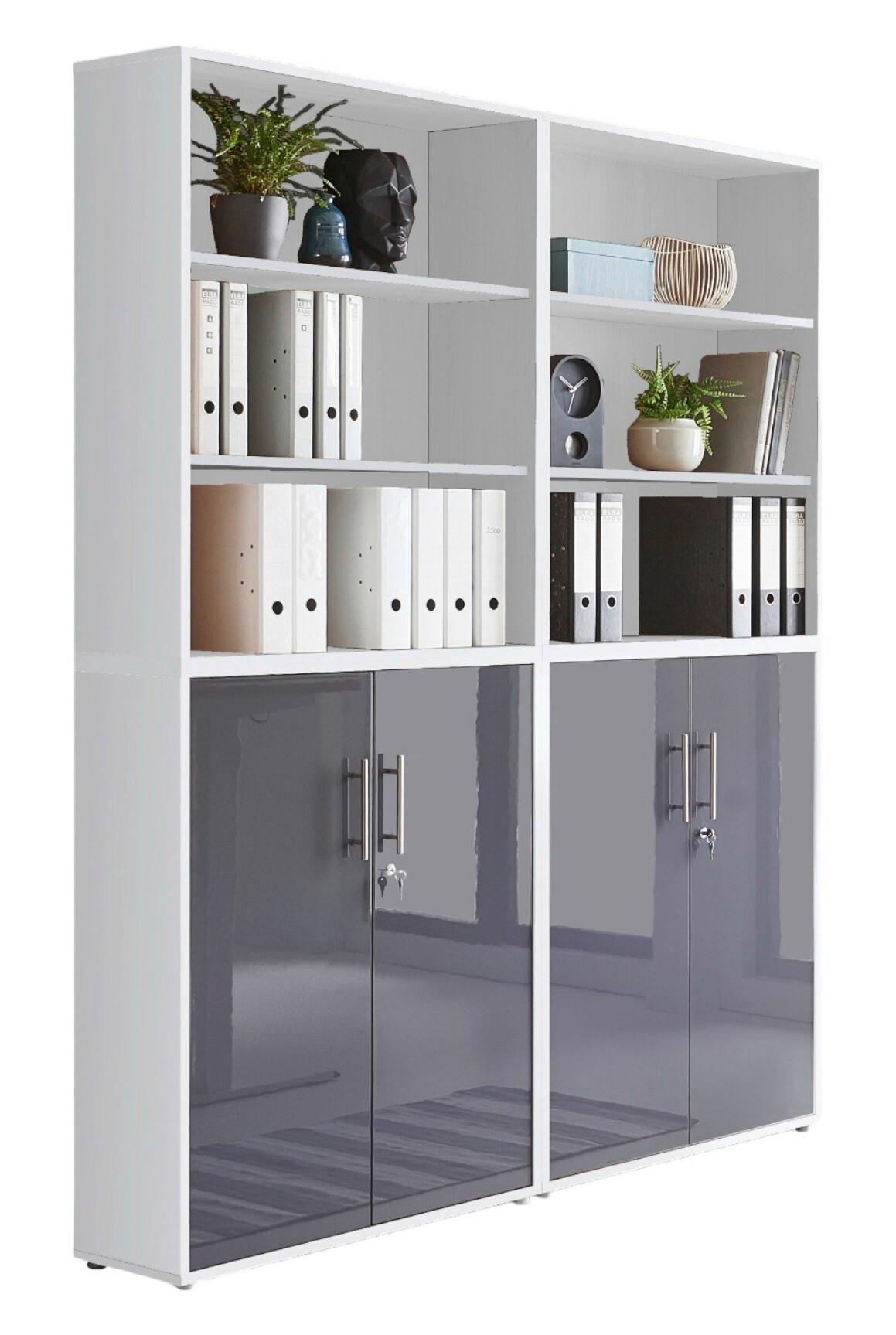 Aktenschrank Office Edition Sw Set 11 Weiß/Anthrazit - Anthrazit Hochglanz/Weiß, MODERN, Holzwerkstoff (168,8/227,2/33cm) - MID.YOU