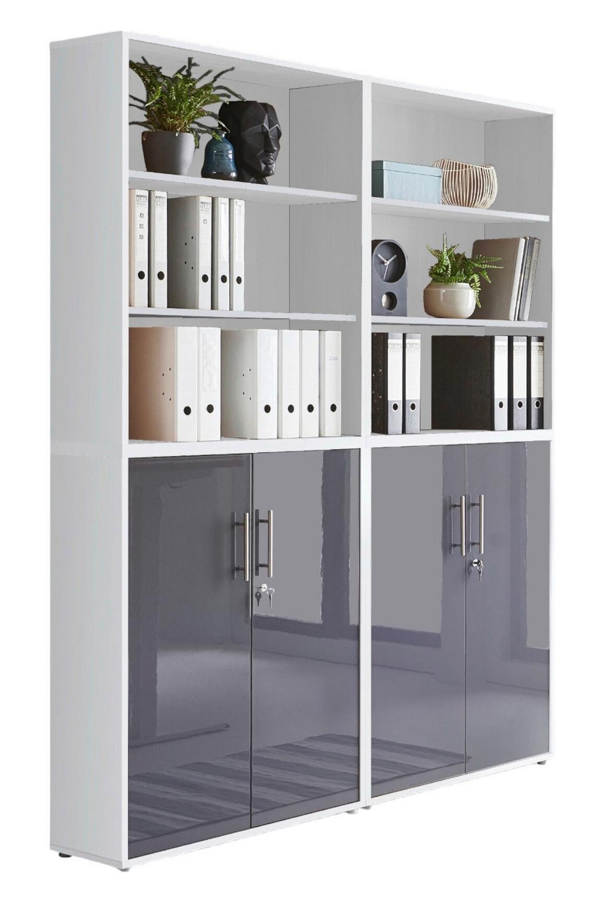 Aktenschrank Office Edition Sw Set 11 Weiß/Anthrazit - Anthrazit Hochglanz/Weiß, MODERN, Holzwerkstoff (168,8/227,2/33cm) - MID.YOU