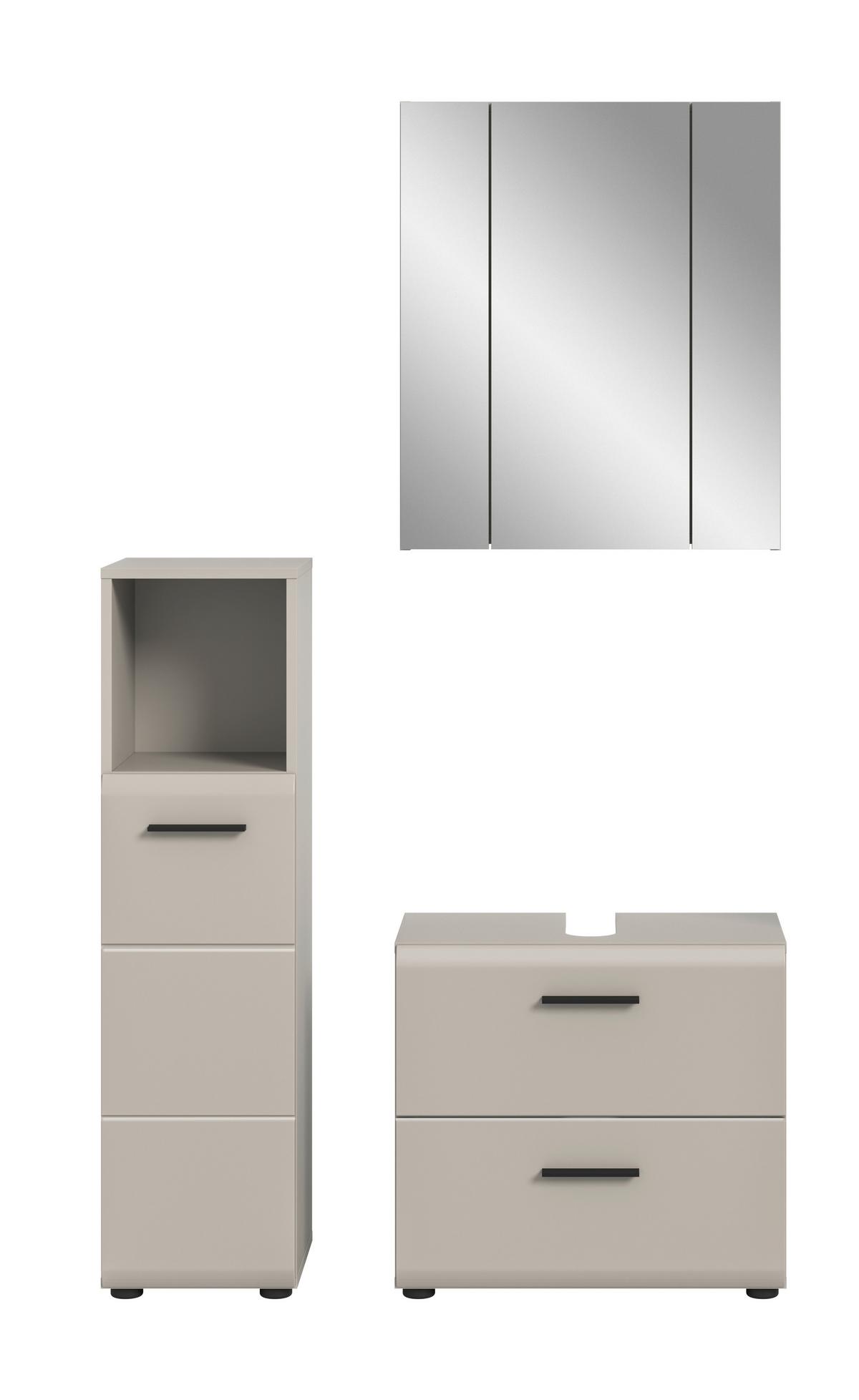 Badezimmer Ice Kaschmir 3-teilig - Kaschmir/Schwarz, Trend, Glas/Holzwerkstoff (90cm) - MID.YOU