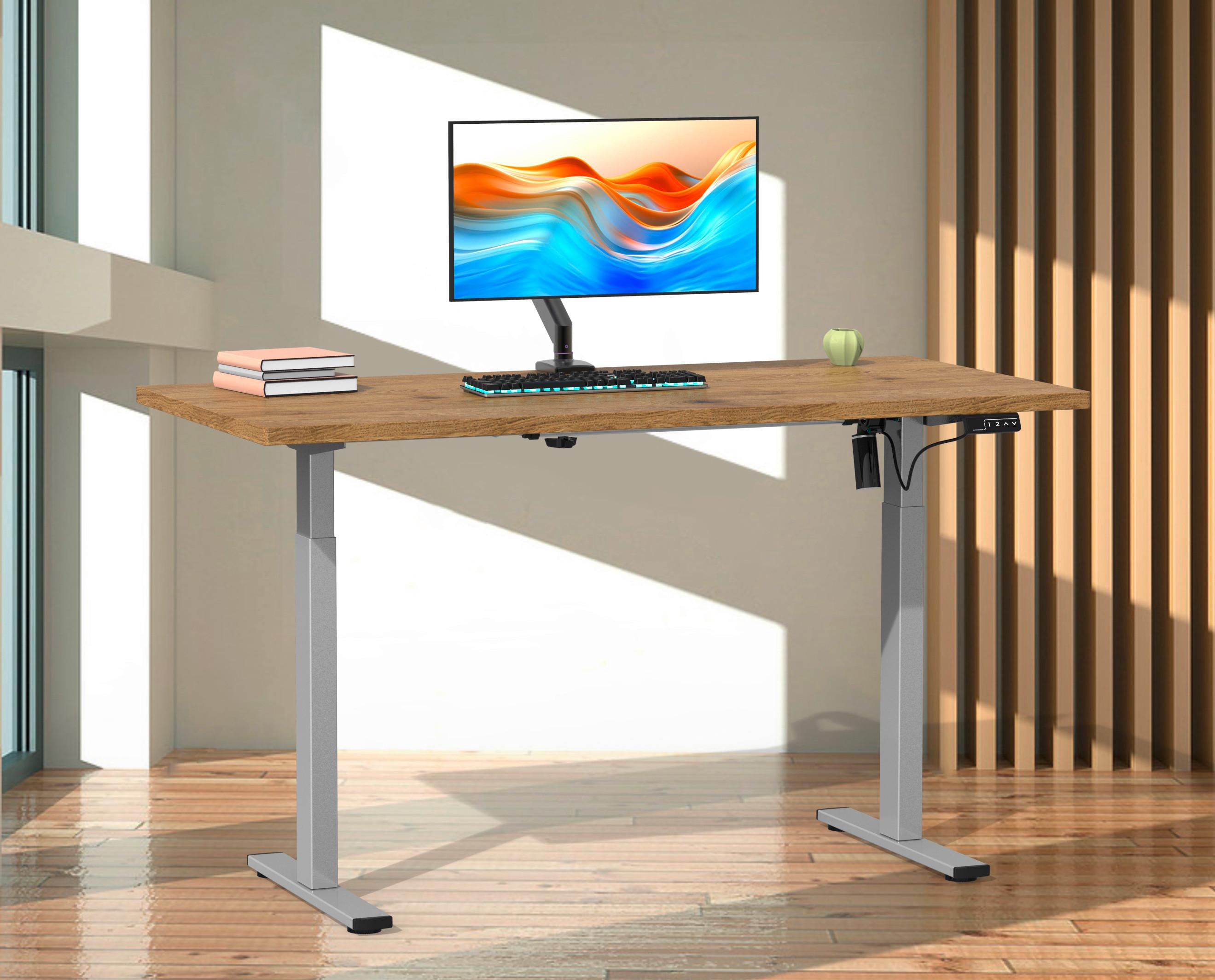 SCHREIBTISCH E-LONA - Honigeiche/Silberfarben, Design, Holzwerkstoff/Metall (110/71/80cm) - MID.YOU
