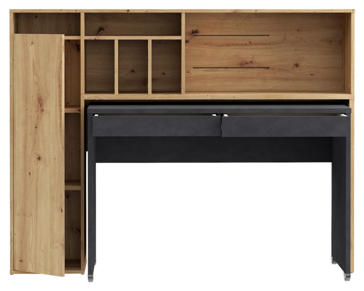 Schreibtischkombination in Dunkelgrau/Eiche - Dunkelgrau/Eiche Artisan, Modern, Holzwerkstoff (153,8/118,6/33,2-54,5cm) - Mömax